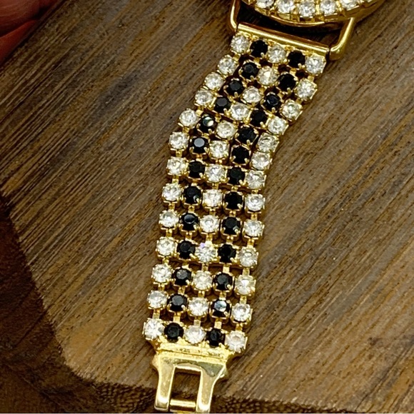 Jalga Quartz watch with black and clear prong set sparkling rhinestone 7” - Picture 6 of 6